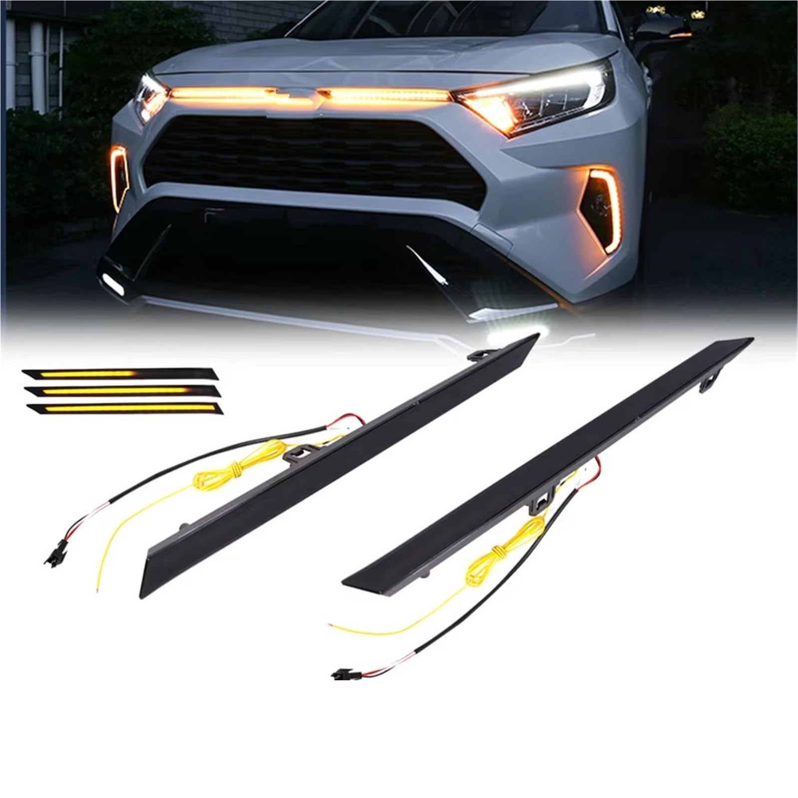 Generico Frecce Auto Per Toyota Per RAV4 2019 2020 2021 LED Bianco Anteriore Vano Motore Cofano DRL Luci Marcia Diurna Ambra Indicatori Direzione Indicatori di direzione(Smoked Lens)