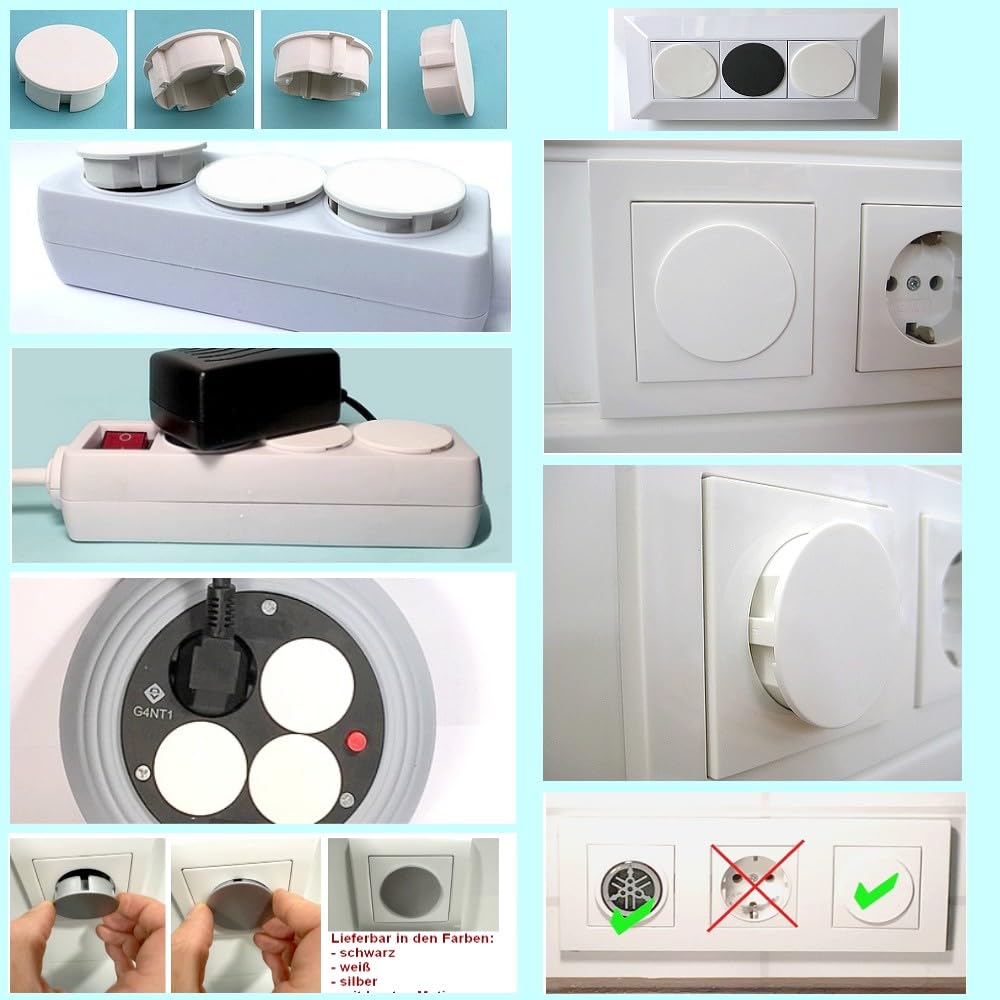 Lot de 9 couvercles noirs anti-poussière pour prises Schuko propres - Multiprises - Protection anti-éclaboussures - Design pour hôtel et entreprise Steckel