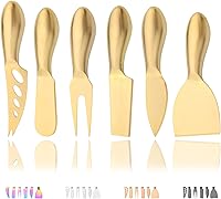 Vista 13 de JASHII Juego de 6 cuchillos de queso de acero inoxidable 304 de plata mate para rebanar, cortar y untar, mini tenedores de queso, cuchillos