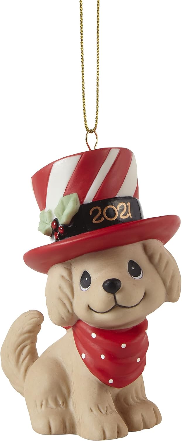 Precious Moments 211008 We Woof You A Merry Christmas 2021 Dated Dog Bisque Porcelain Ornament