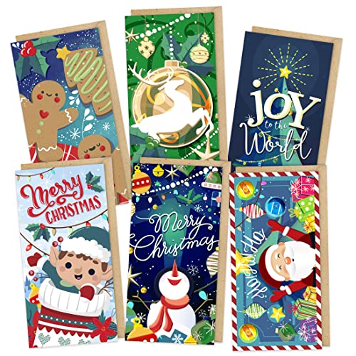 Christmas Money Cards with Kraft Envelopes - 30 Pack - Gift Card Holder Christmas - Money Holder Christmas Cards for Cash Christmas Money Cards Bulk Assorted - Snow Festive Winter Holiday Box Set