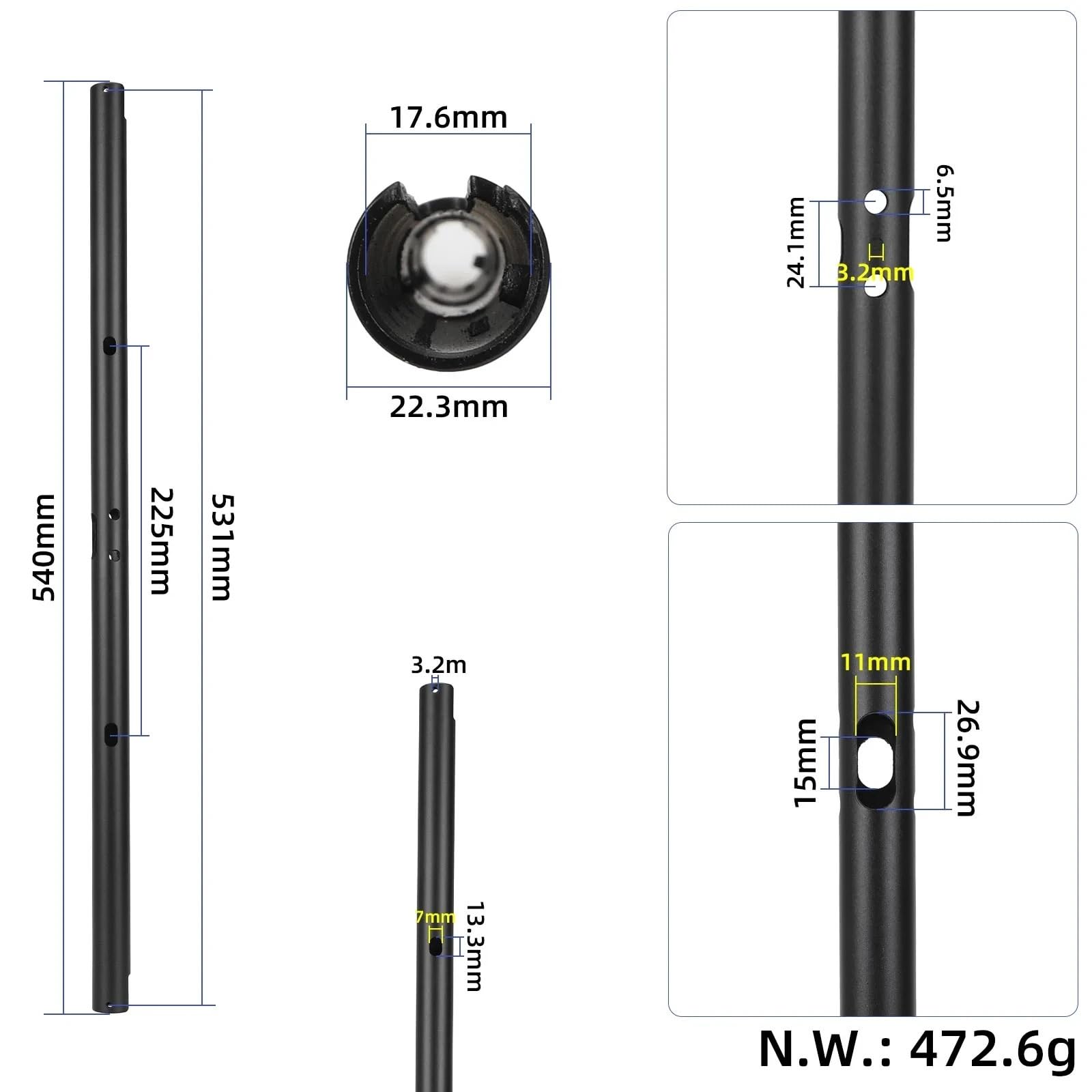 Manillar De Barra Transversal Compatible con 6 KickScooter Eléctrico, Grifo, Pasamanos, Piezas Repuesto Aleación Aluminio