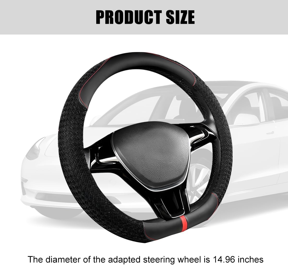 Car Steering Wheel Cover, 14.5-15" Breathable Linen Sporty Vehicle Steering Wheel Protector with Non-Slip Lining, Automotive Interior Decoration Accessories, Universal Fit (Black) - Image 2