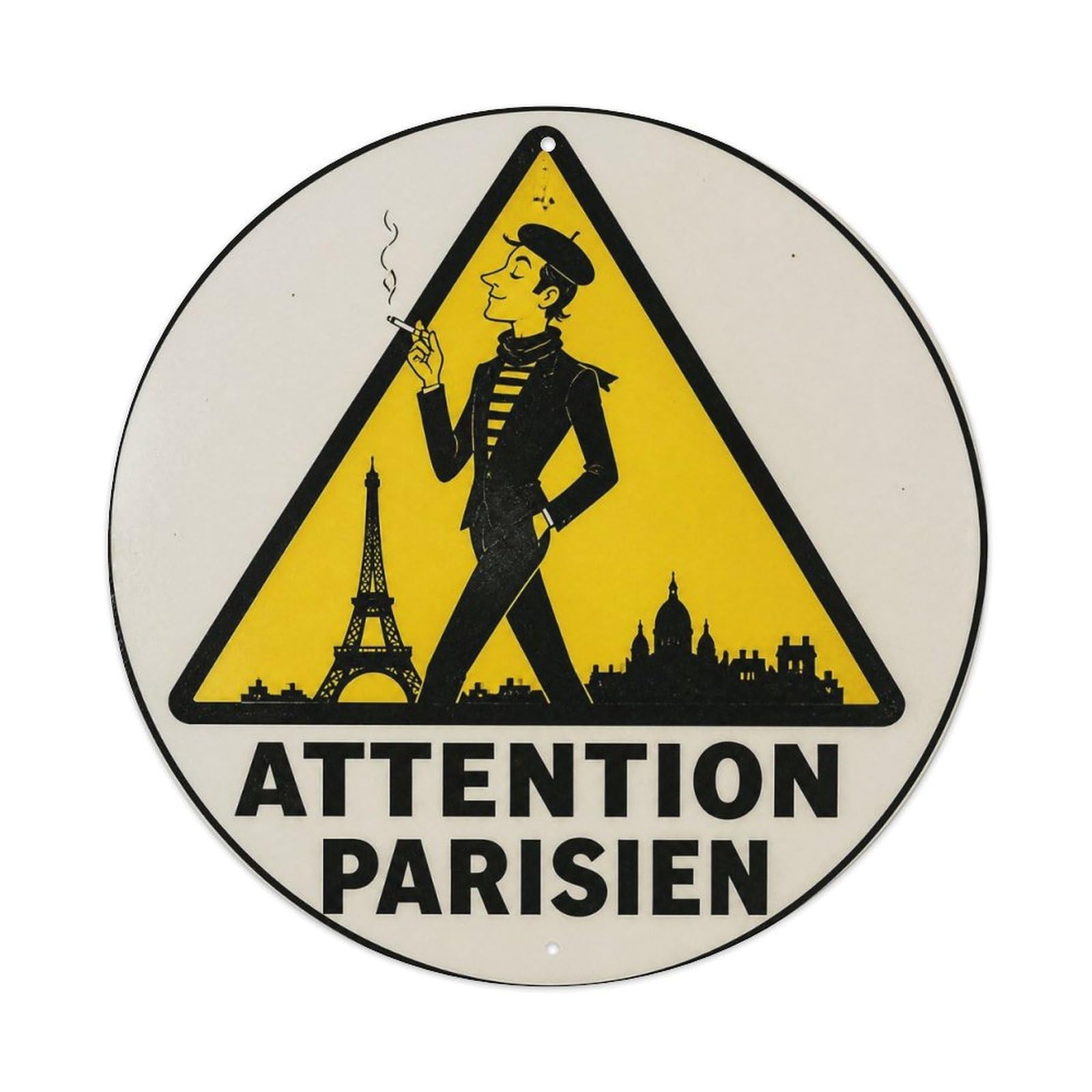 Olyhtr 8X8inch Classic Style French Witty Notice Parisian Warning Screenprint Icon Metal Tin Sign