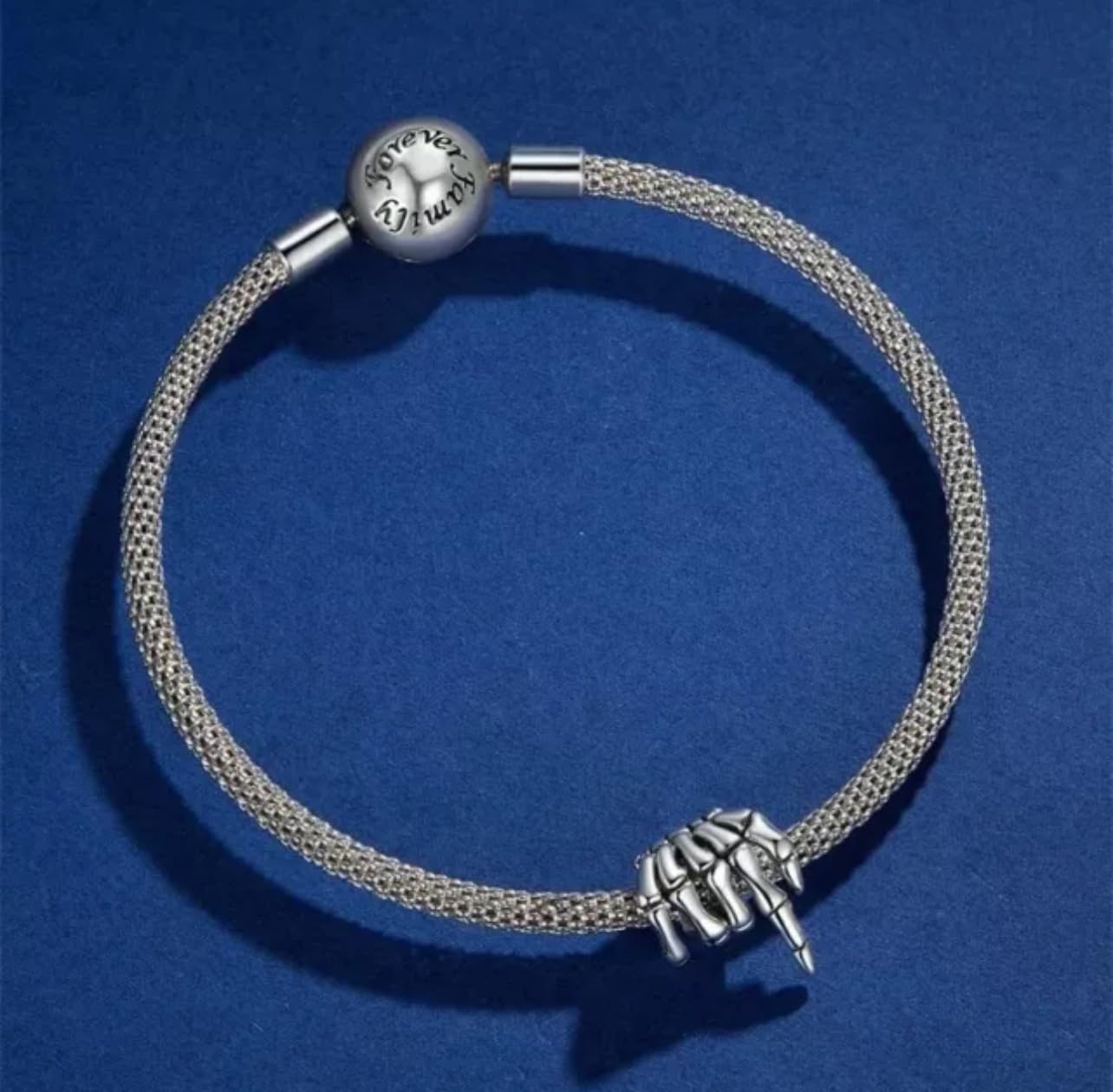 FLXHHX Abalorio De Mano De Esqueleto para Halloween, Plata De Ley 925 Auténtica, Compatible con Pulsera
