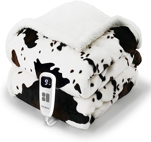 Miniatura 9 de blunique Manta térmica eléctrica, manta térmica con 5 niveles de calor y 4 horas de apagado automático, acogedora manta de forro polar sherpa suave,