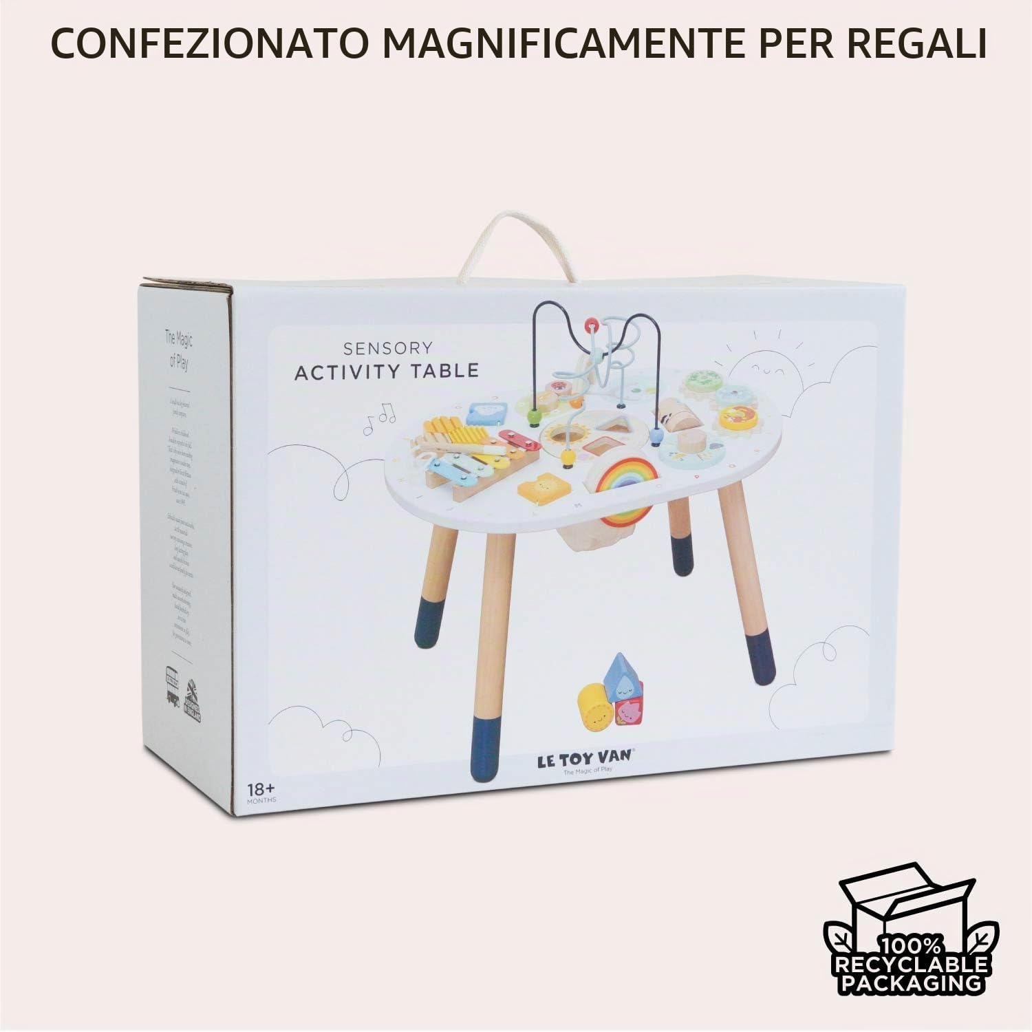 Le Toy Van - PL137 - Tavolo multiattività per Bambini, Adatto dai 18 Mesi, Tavolo multigioco Montessori, Gioco Ecologico, Giochi sensoriali, 12 attività, in Legno Certificato FSC, Petilou
