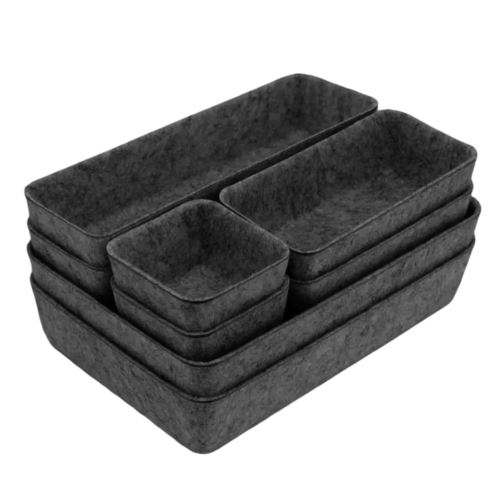 lisetar Felt Drawer Organiser Set of 8 Pcs, 4 Sizes Desk Drawer Organiser Trays for Makeup, Stationery & Accessories, Soft Anti-Slip Drawer Organizer for Home Office Bedroom - Dark Grey