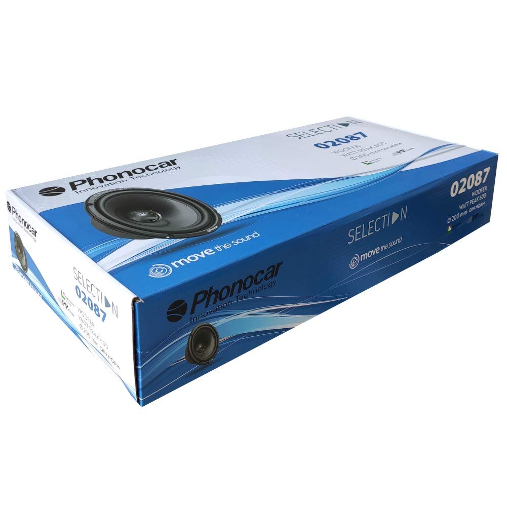 2 altoparlanti PHONOCAR SELECTION 02087 woofer 20,00 cm 200 mm 8" di diametro 260 watt rms 600 watt max 4 ohm 90 db spl auto, a coppia