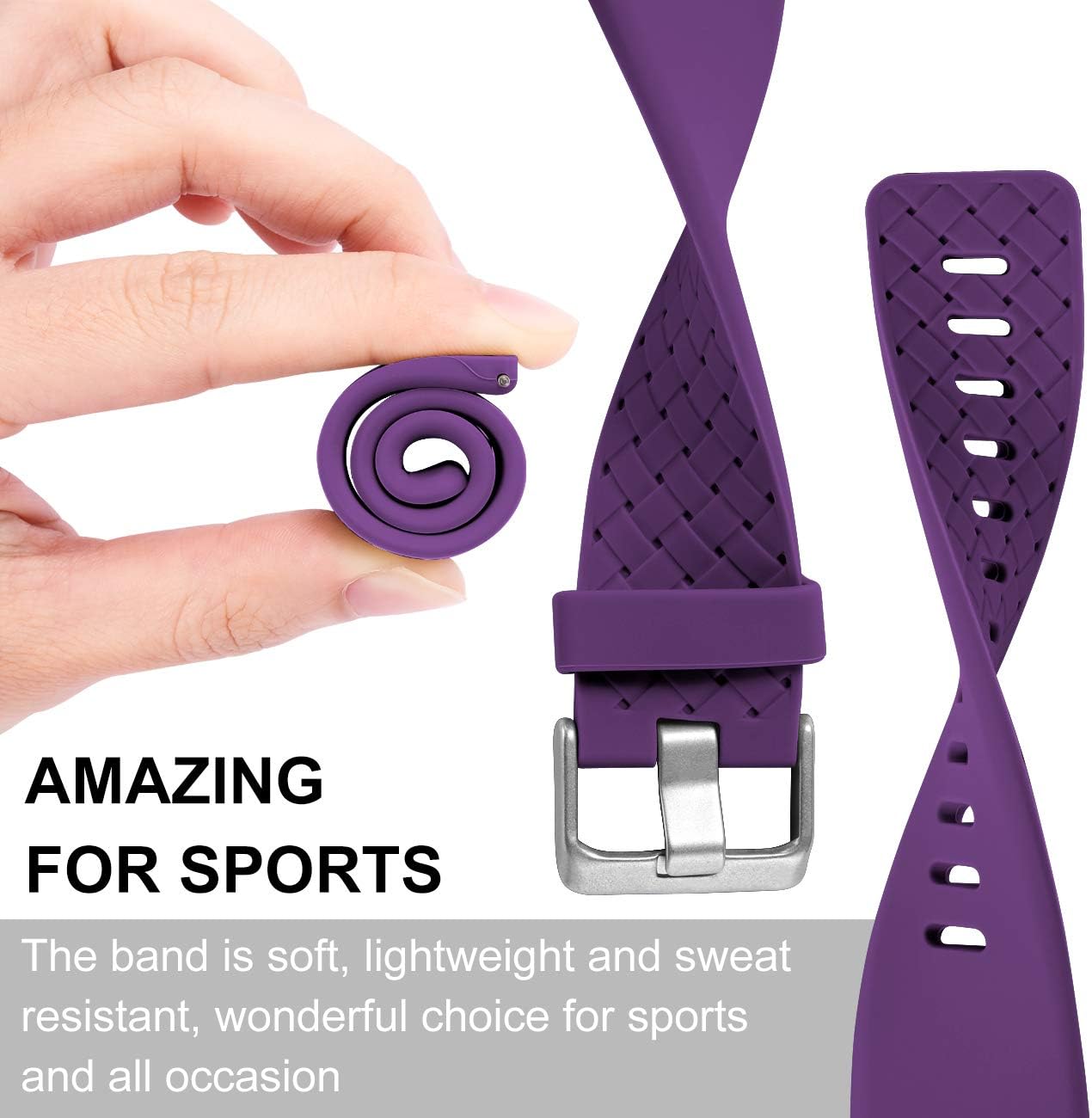 Wepro Bands Compatible with Fitbit Versa 2/Fitbit Versa/Fitbit Versa Lite SE SmartWatch for Women Men, Silicone Weave Pattern Wristband for Fitbit Versa Watch, Small, Large