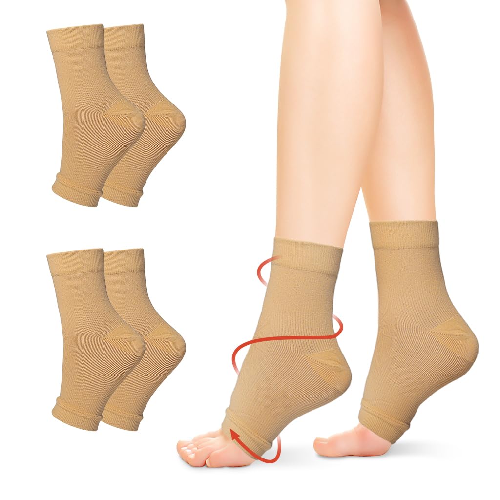 HANNEA® 2 Pairs Ankle Compression Sleeve, Plantar Fasciitis Braces, Open Toe ompression Socks Women & Men for Swelling, Plantar Fasciitis, Sprain Beige, L/XL (B0D2XZZQ6F) Amazon Price History, Amazon Price Tracker