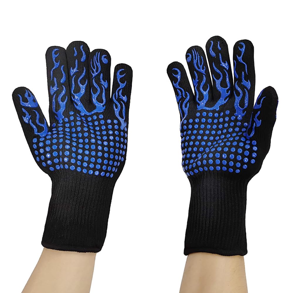 DoMii Guantes para barbacoa resistentes al calor a 800.0 °C, guantes de horno antideslizantes de silicona para barbacoa, camping, microondas, ahumador, cocina, 1 par de 12 pulgadas, color azul