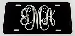 Engraved Personalized Monogram License Plate Diamond Etched Black Alumin...