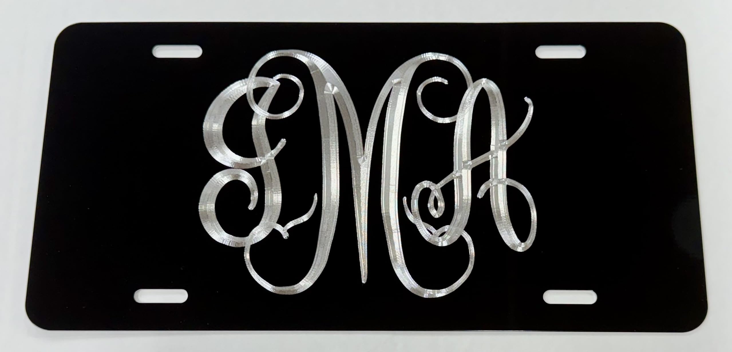 Engraved Personalized Monogram License Plate Diamond Etched Black Aluminum Custom Vanity Front Car Tag Gift