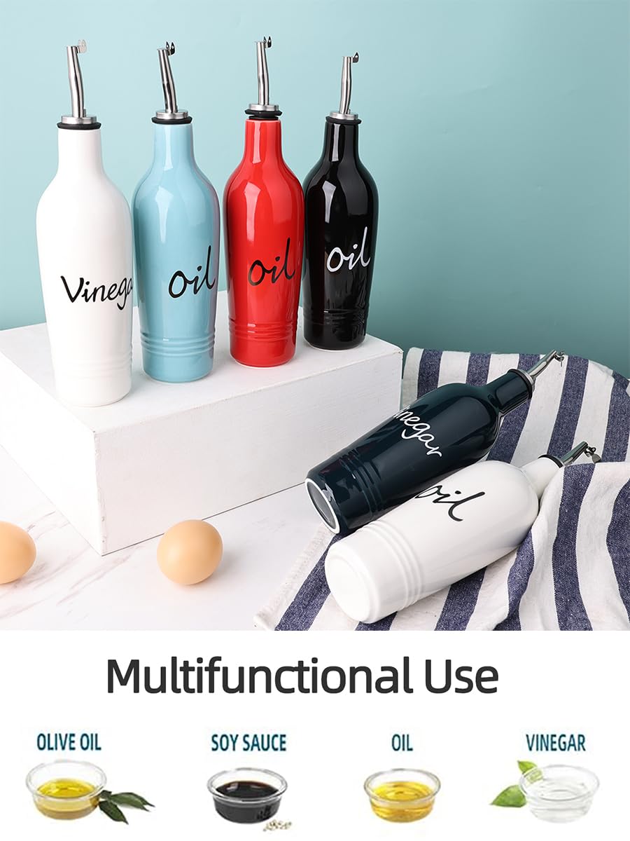 Farmhouse Öl- und Essigspenderflaschen-Set, Keramik, perfekt für die Aufbewahrung von Öl und Essig, 370 ml, Weiß