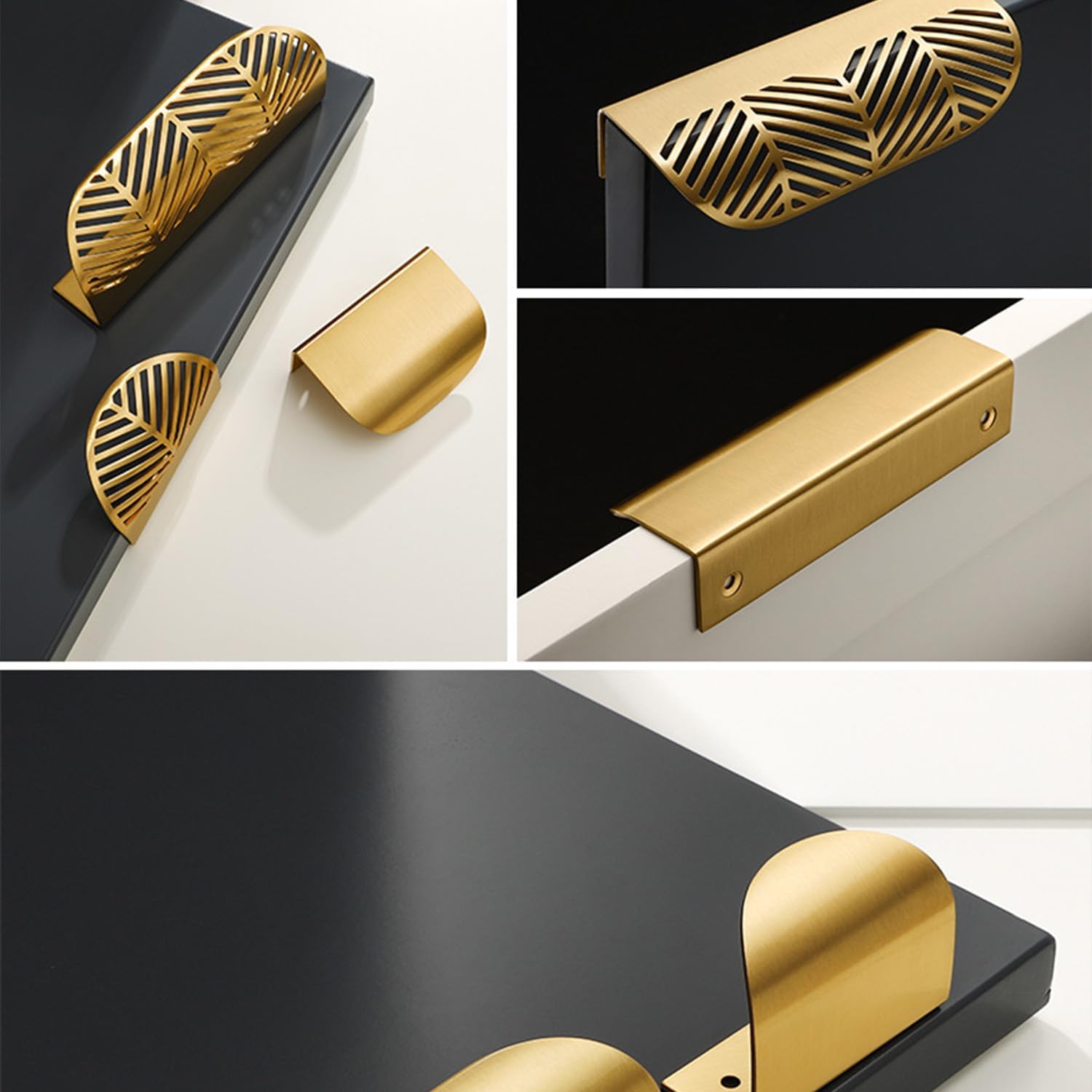 2PCS Brass Edge Pulls, Copper Back Mount Finger Edge Pulls Concealed Hidden Drawer Wardrobe Pull Handles Knobs Arc Invisible Concealed Tab Pull (Length: 2.4 inches, Hollow Out)