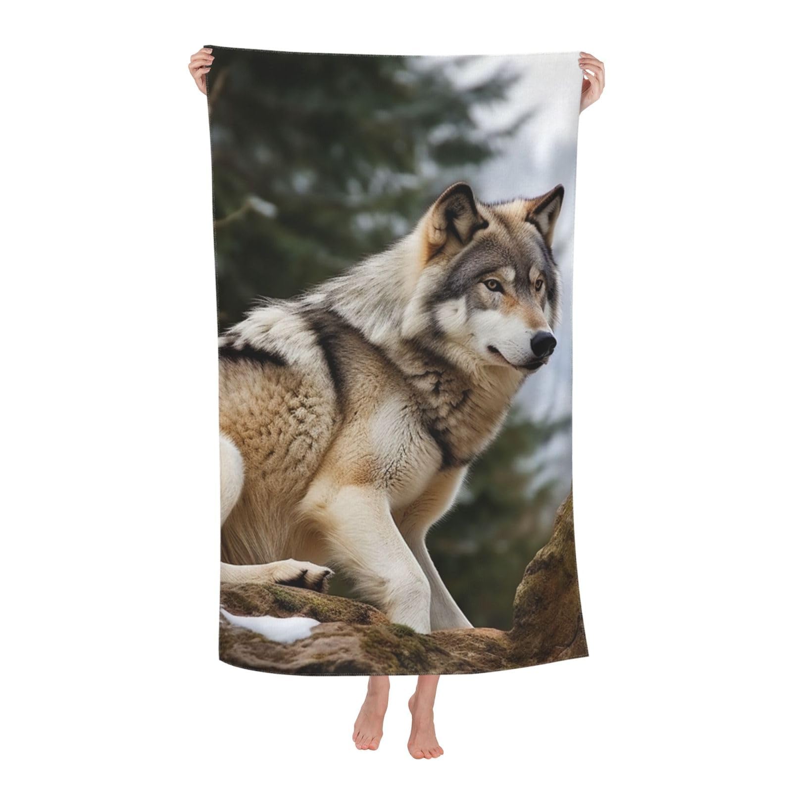 HLBSDM Snow Mountain Wild Wolf Beach Towel 52 x 32 in Vacation Essentials Quick Dry Sand Free Pool Swim Towel Super Absorbent Bath Towels Oversized Gym Towels Travel Blanket Gift