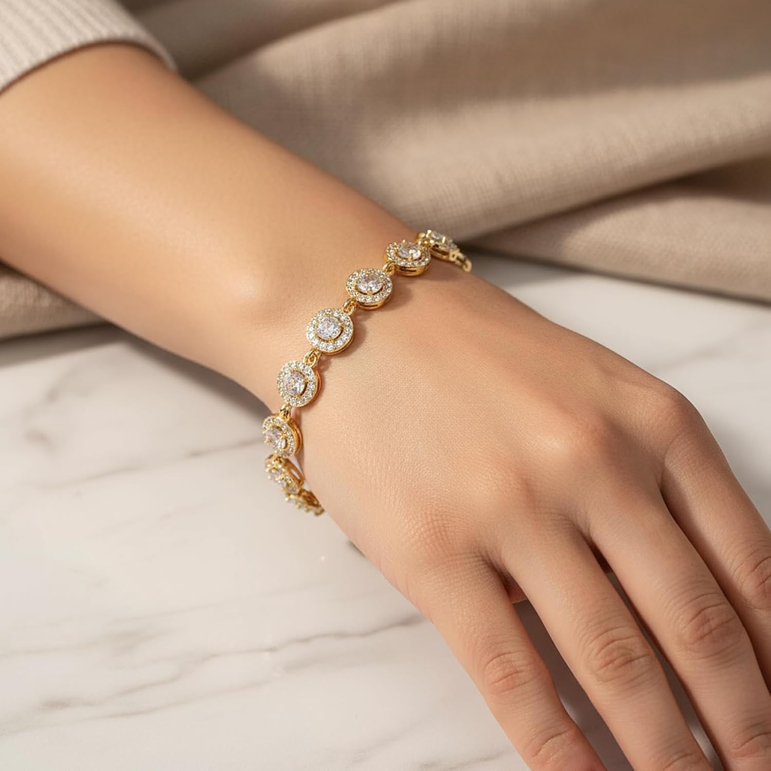 Tennis Bracelets for Women 14K Gold/White Gold Plated 5mm Round Heart Shape Cubic Zirconia Bracelets Trendy Dainty Rhinestone Bracelet Jewelry Gifts for Her Mom Wife - Image 2