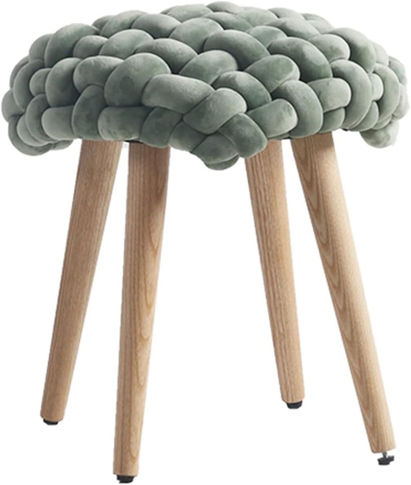 Tabouret velours tissé main haut de gamme bleu avec pieds bois