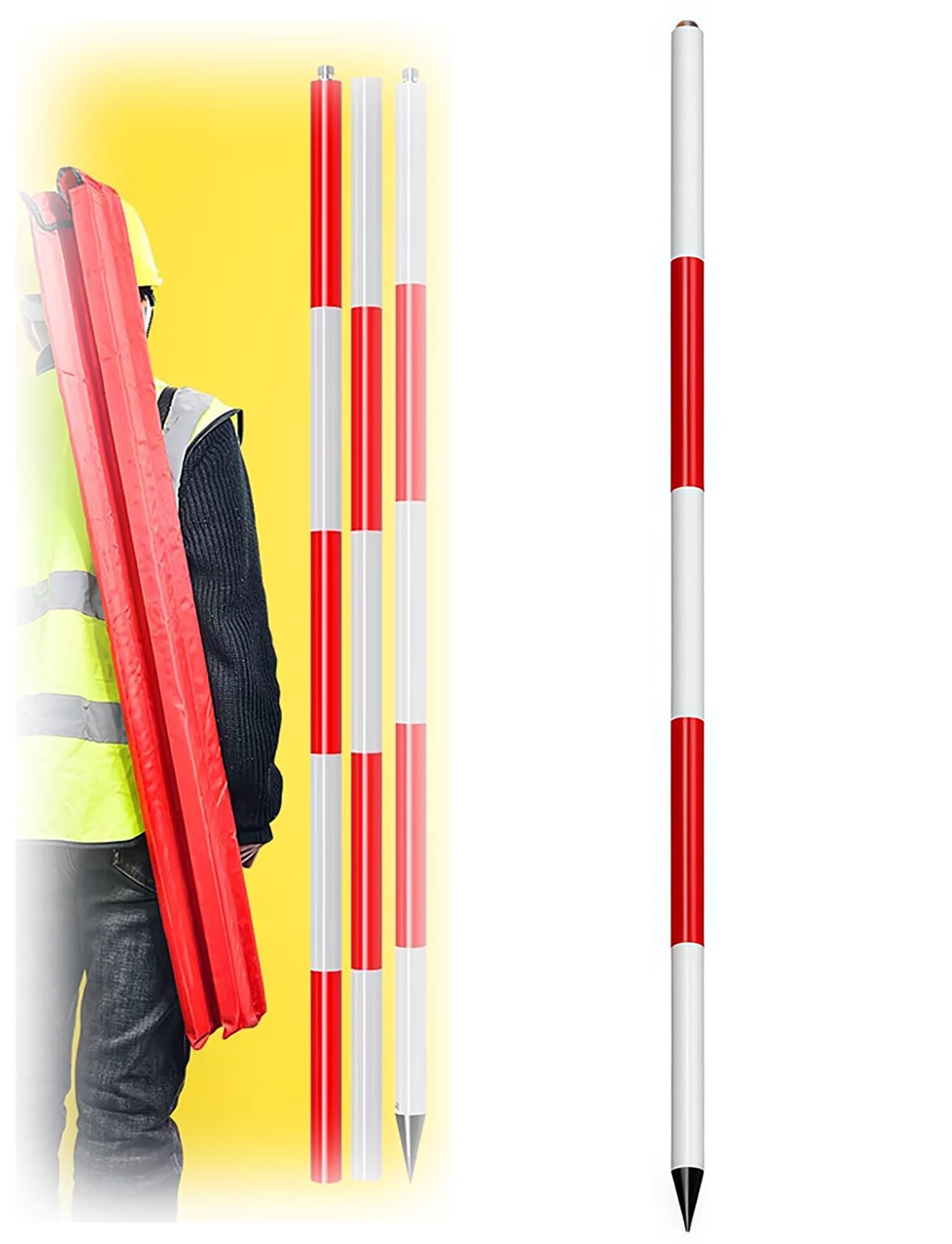 MRVAKDYDI Aluminum Survey Rod, Aluminum Survey Pole 2/3/5 M Multicolor, Grade Rod, Surveying, Construction, Depth Gauge(3 meters/9.8ft)