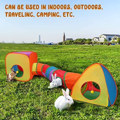 YUEPET Rabbit Tunnel and Cube Collapsible Tent Bunny Interactive Crinkle Tunnel Toys Small Animal Hideout with Play Ball for Dwarf Rabbit Bunny Guinea Pig (Rainbow) - Thumbnail 5