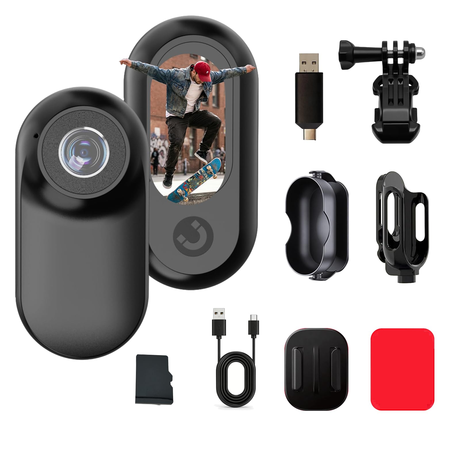 Mini caméra d'action avec carte mémoire de 32 Go, caméra corporelle pour enregistrement mains libres, caméra de casque pour vélo et moto, mini caméra portable pour extérieur, randonnée, ski et prise