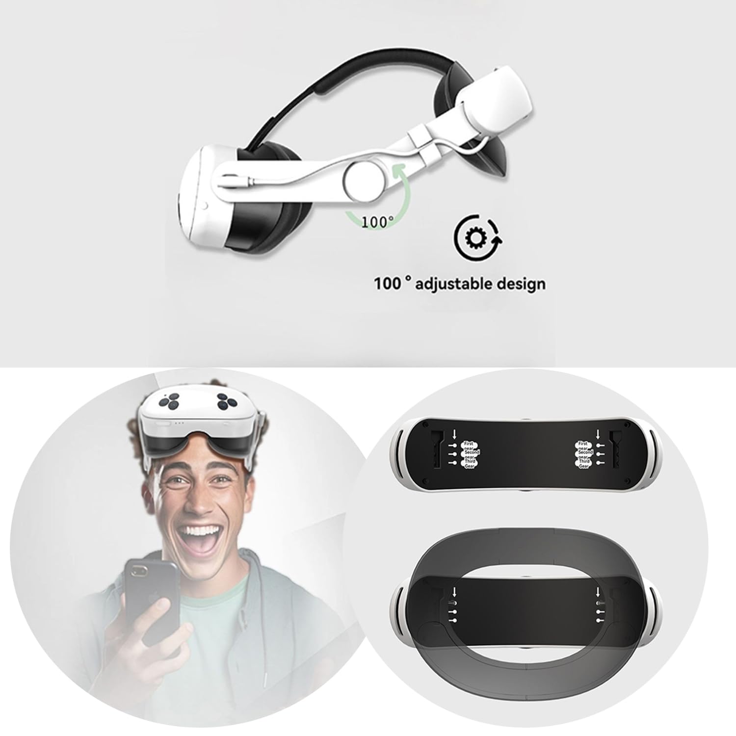 Cinghia per la testa VR con riduzione della pressione, 18 W, ricarica rapida, 8000 mAh, compatibile con Meta Quest 3s, regolazione termoretraibile One Touch e fascia confortevole (batteria integrata)