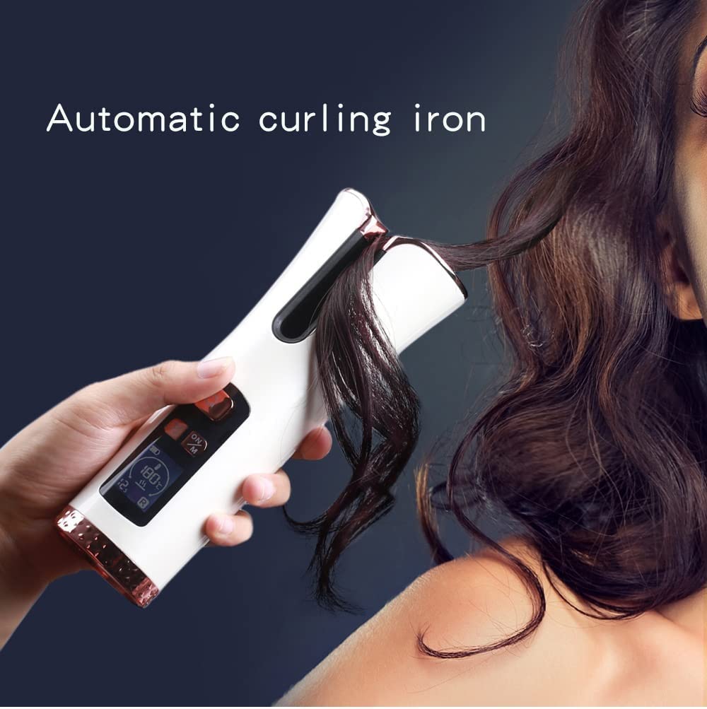 Rizador de Pelo automático inalámbrico, rizador inalámbrico, rizador de Aire Recargable por USB for rizos, Ondas, Pantalla LCD, Varita de cerámica (Color : A)