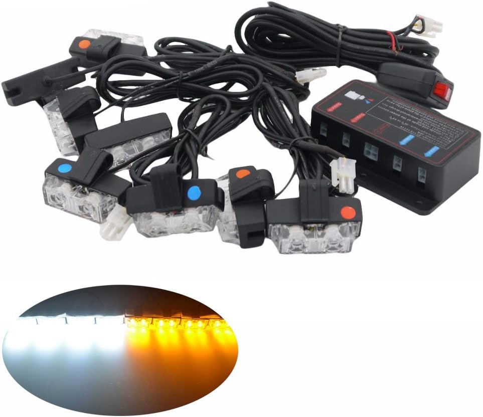16 Car LED Flash Emergency Strobe Car Grill Light Ultra Bright with Controller (Amber white)