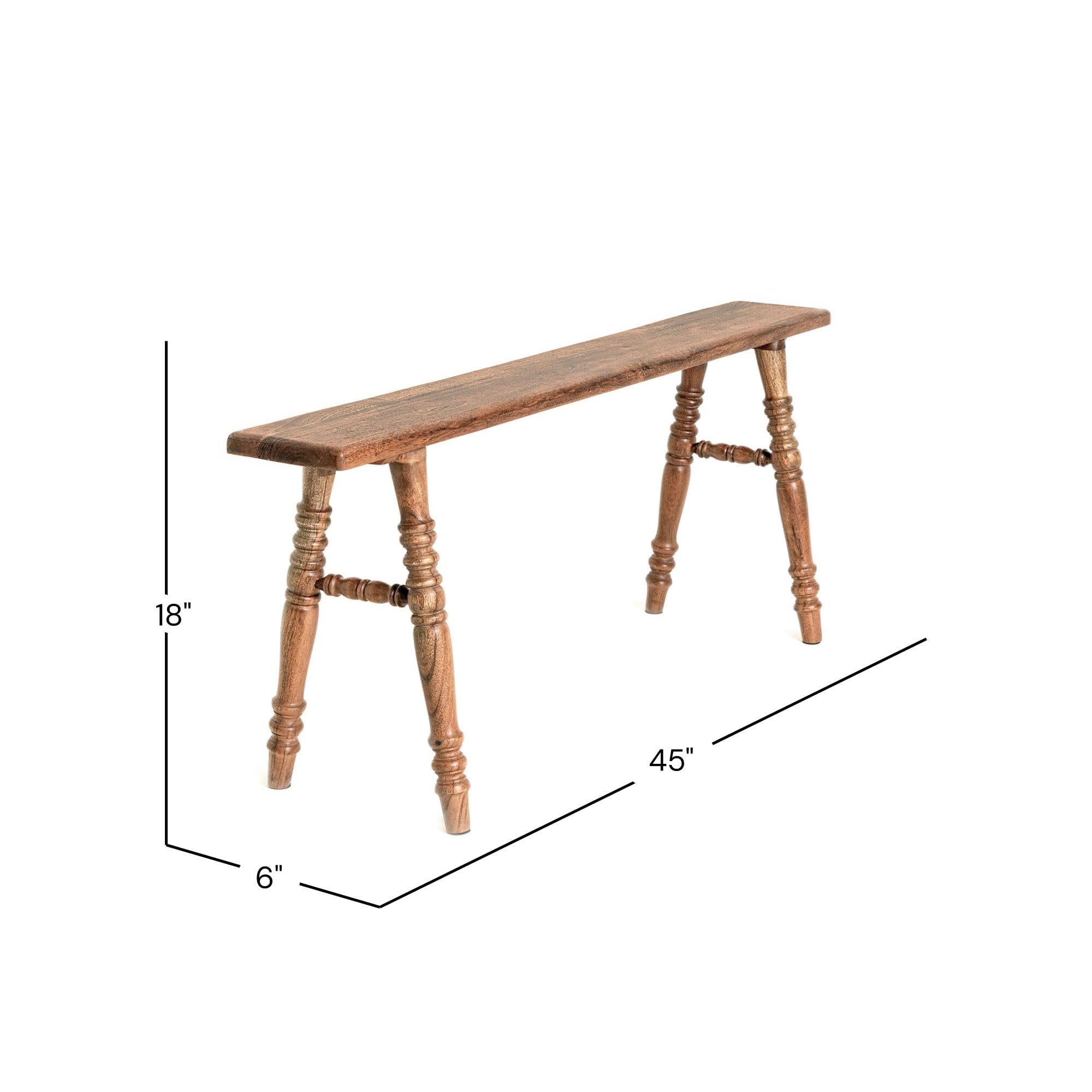 Skinny Wood Bench, Narrow Solid Wood End of Bed Bench 45 Inch | Slim entryway bench for narrow spaces, handmade acacia wood with turned legs, farmhouse bedroom or hallway seating, 250 lb