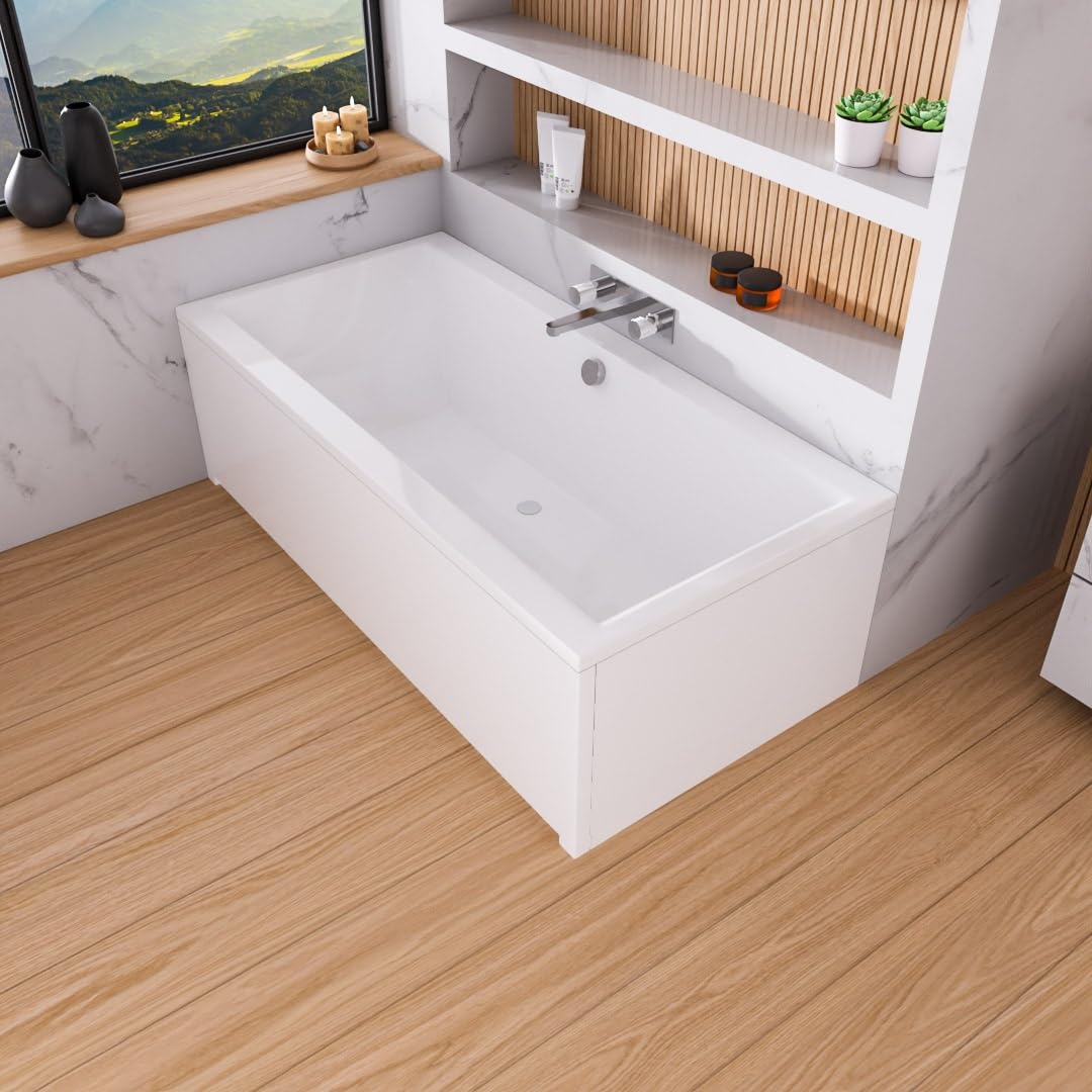 Wanna ECOLAM Pryzmat 170x75cm + obudowa | Nowoczesna wanna prostokątna, najwyższej jakości wanna akrylowa | Kompletny zestaw z odpływem, nóżkami i silikonową obudową