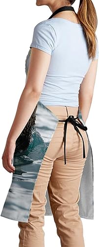 Miniatura 3 de oFloral Delantal de Babero con Animales Nutrias Marinas Jugando en el Agua Nadando con Cuello Ajustable para Hombres y Mujeres, Adecuado para Cocina