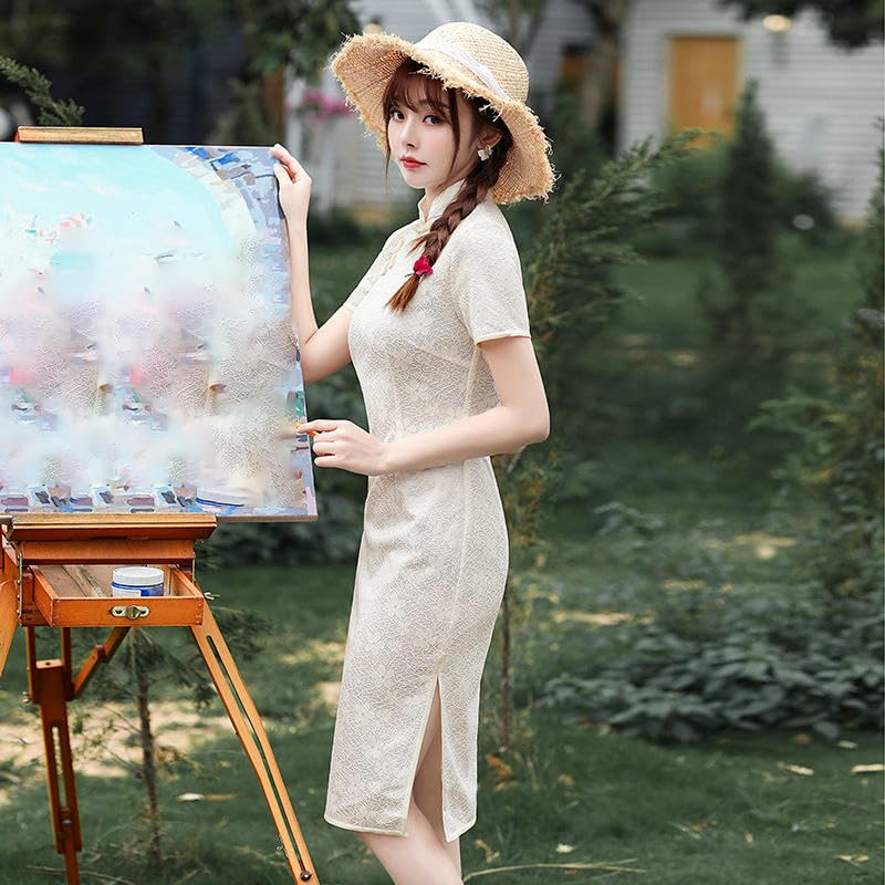 Robe mi-longue en dentelle monocouche légère et fluide - 4
