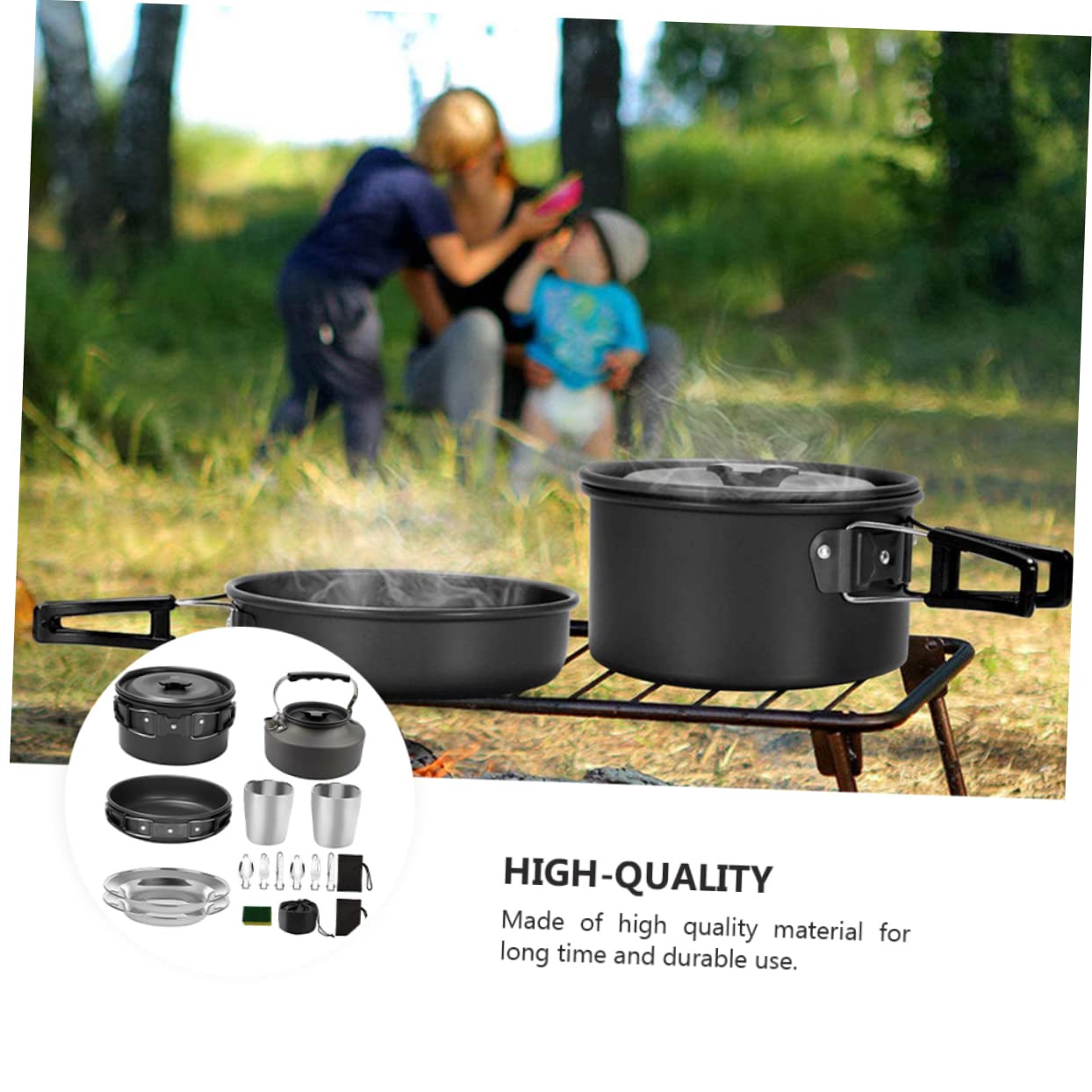 Toyvian Ensemble Cuisine pour Randonnée 2-3 Personnes Ustensiles Cuisine Pliable en Alliage Pot de Survie pour Camping Couverts pour Pique-Niques