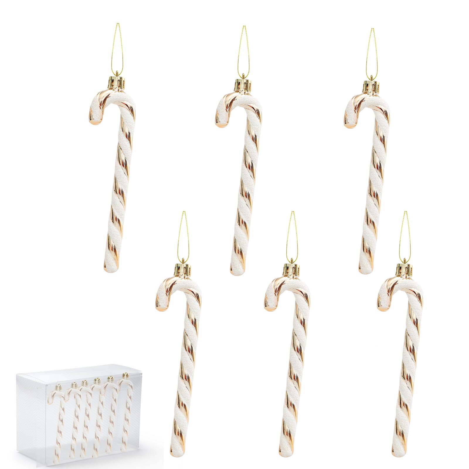 yayafunfun 6 Stück Christbaumschmuck Zuckerstangen Zuckerstangen Weihnachten Deko Weihnachtsbaumschmuck Rot, Weihnachtsbaumschmuck Zuckerstangen für Weihnachtsdekoration (Champagner)
