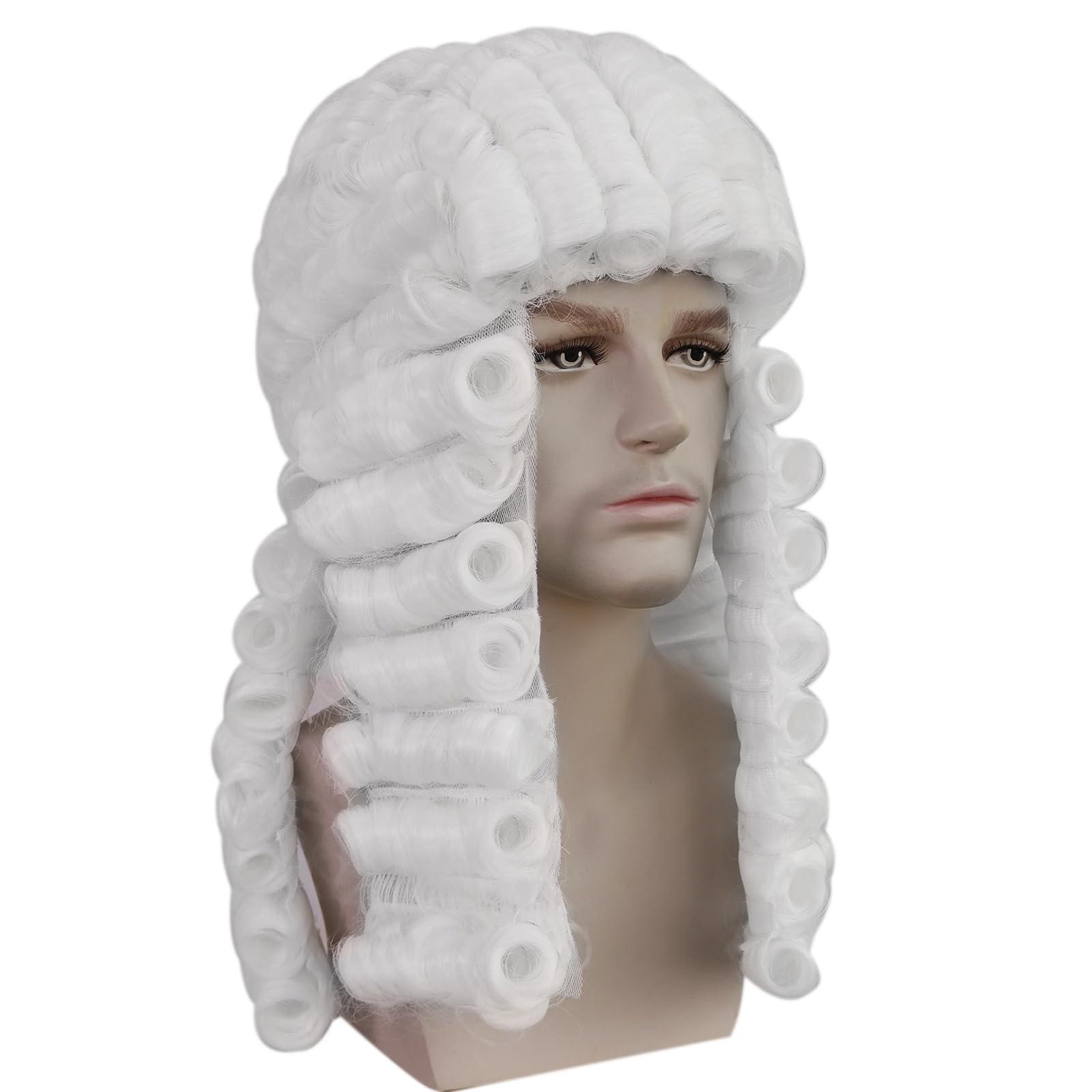 BECULINA Lawyer Wigs White Colonial Judge Wig with Hair Cap Long Curly Powdered Hair for Men Funny White Judge Wigs Peluca Blanca for Halloween Costume for Christmas Party - Image 4