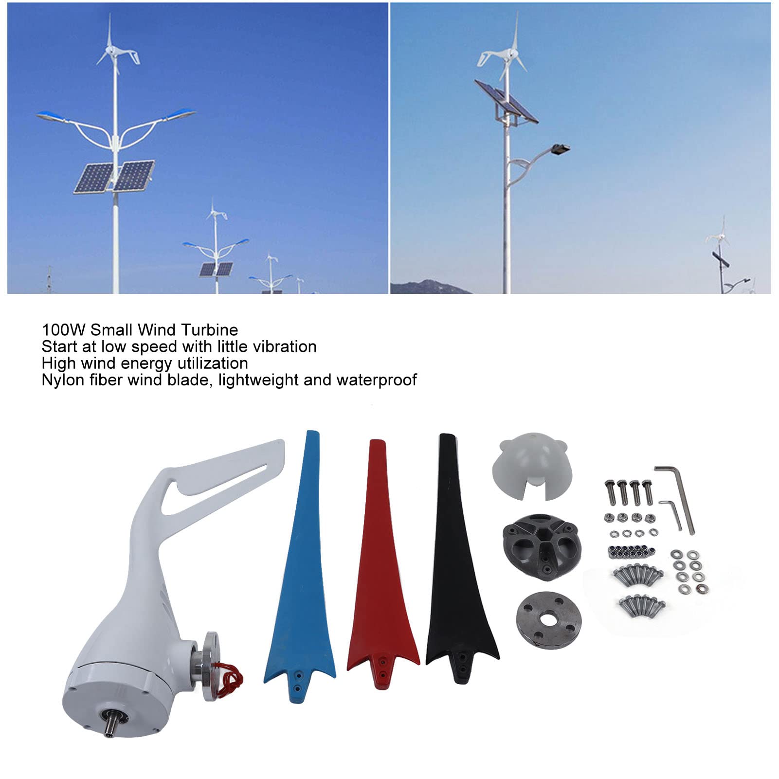 Generador de Molino de Viento Fibra de Nailon Generador de Turbina Eólica de 3 Palas 400 W DC24 V Trifásico Instalación Fácil para el Hogar Granja Barco Uso de Energía Fuera de la Red