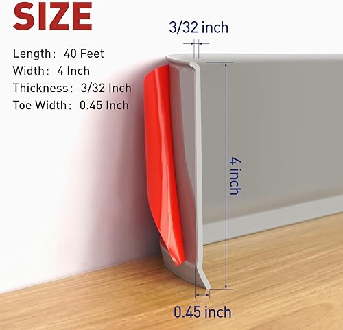 Miniatura 10 de Moldura flexible para zócalo, 4 pulgadas x 20 pies, base de pared de vinilo autoadhesivo, base de pared de goma para despegar y pegar, moldura de