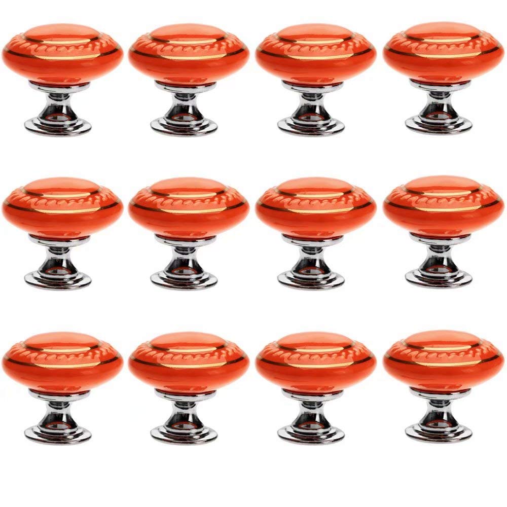 Lqzaxsrdr Orange Ceramic Cupboard Drawer Handle Knobs, Ceramic Door Knobs, 12 Pcs Multicolor 35Mm Diameter 30Mm Height(Orange)