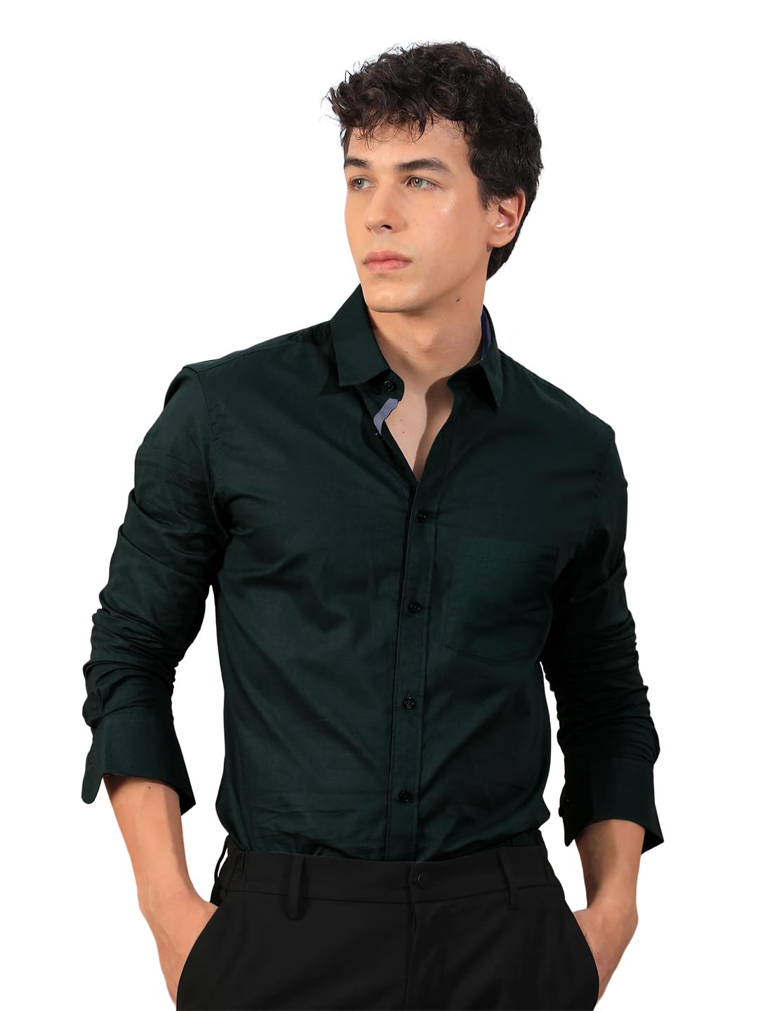 Roadster Mens Cotton Blend Regular Fit Long Sleeve Button Down White Shirt for Men Collared Casual Formal Soild Shirt in white