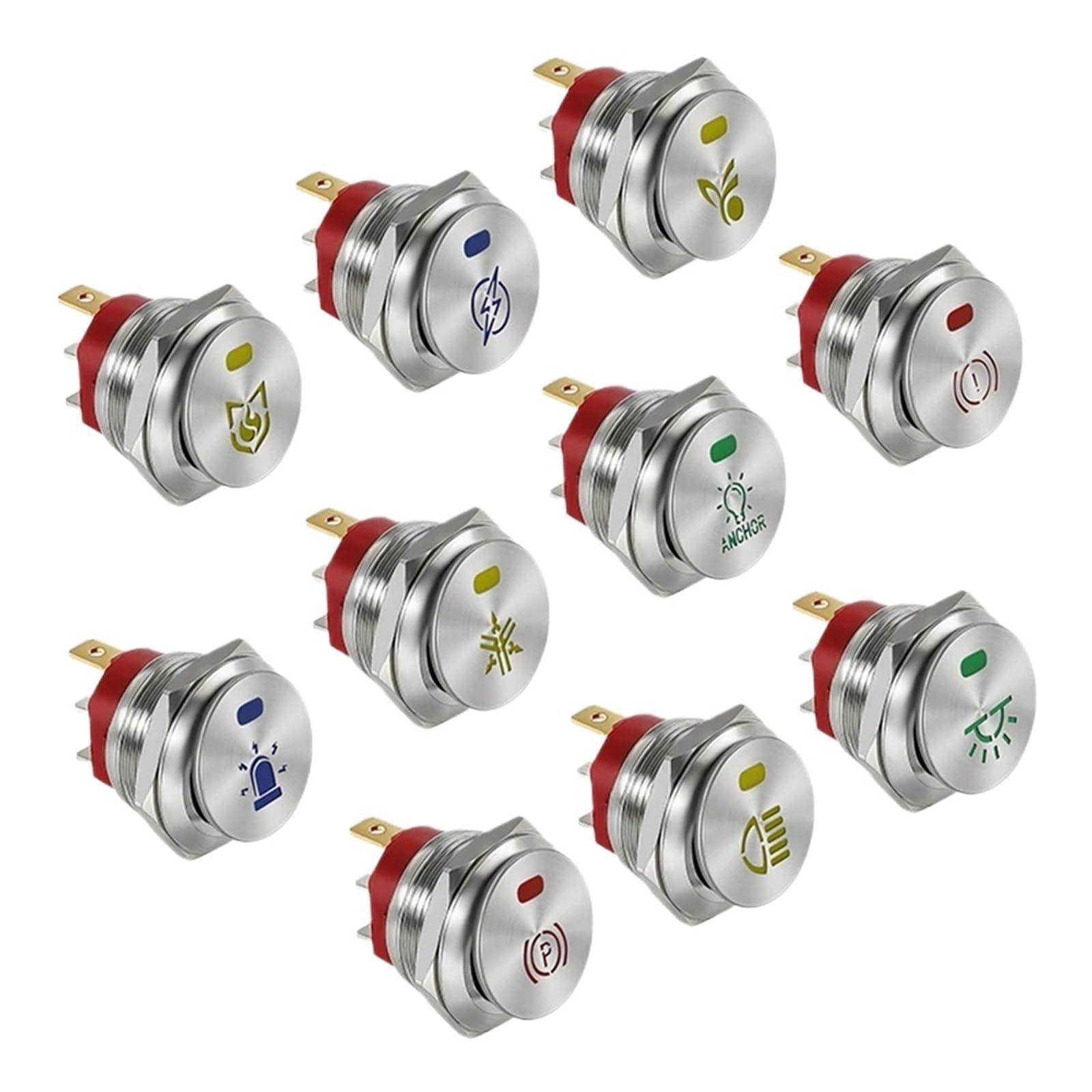 Interrupteur 22mm LED rouge autobloquant en métal gris 12V 20A haut rendement