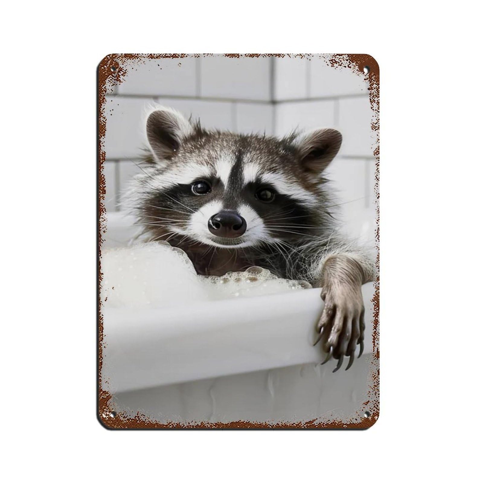 Funny Raccoon in Bathtub Art Retro Poster Metal Tin Sign Chic Art Retro Iron Painting Bar People Cave Cafe Family Garage Poster Wall Decoration 12x16inch(30x40cm)