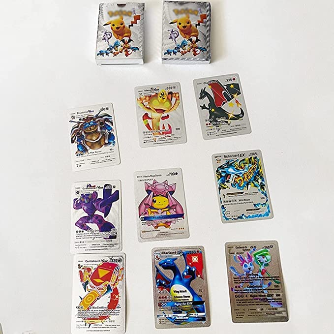 Douer Nuevo 25 Cartas Pok de Lamina con Alto Ataque, Version Español, Material de PVC, Cartas de Colección (Plata)