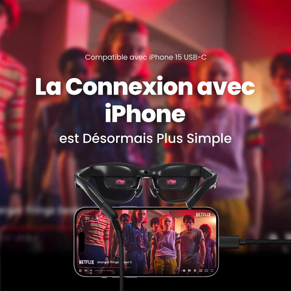 XREAL Air 2 AR Lunettes, Lunettes XR avec Écran Portable Jusqu'à 330", 72g 120Hz 1080P, Compatibles avec iPhone 17/16/15, Android(USB-C DP Uniquement),SteamDeck,ROG Ally, PC/Mac, HDMI avec Adaptateur