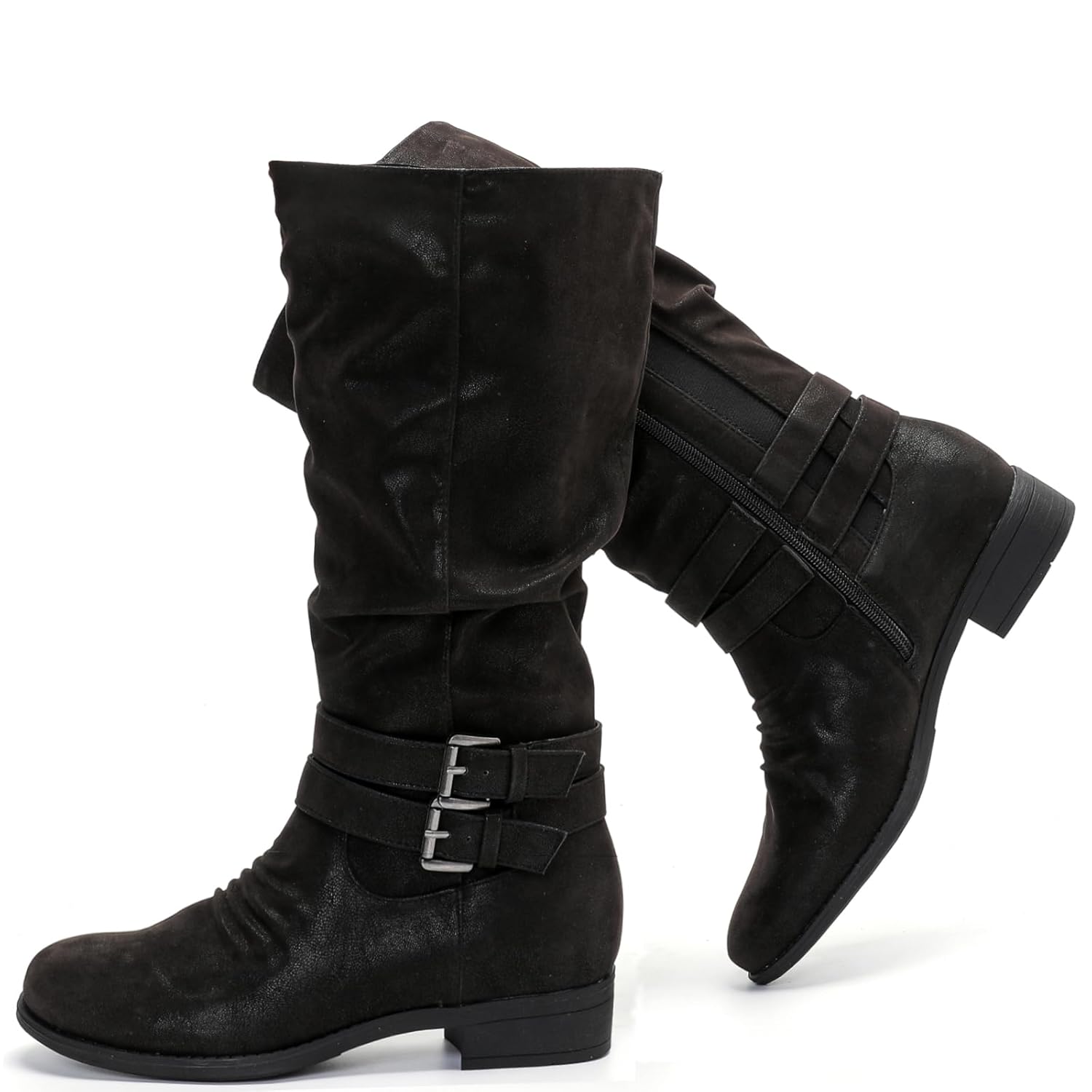 Luoika Womens Extra Wide Calf Knee High Boots Wide Width Round-Toe Blocked Heel Winter Tall Boots