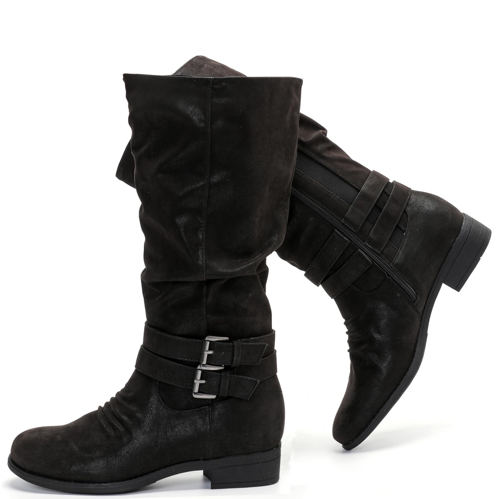 LuoikaWomen's Extra Wide Calf Boots, Wide Width Plus Size Knee-High Boots  Low Heel Slouchy Fashion Winter