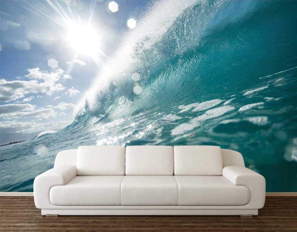 Papier peint photo 3D soleil et vague bleu mural 300x210 cm
