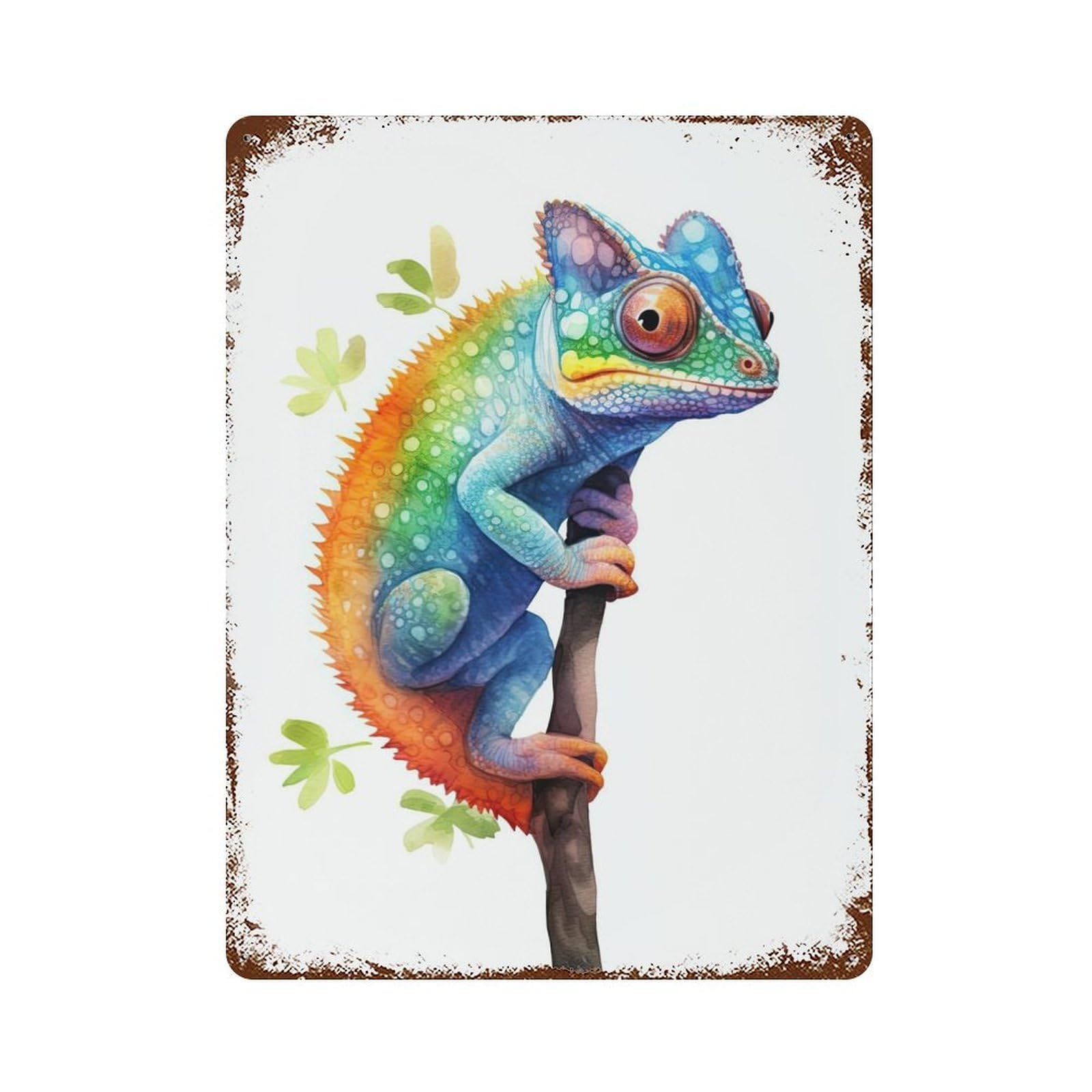 Watercolor Chameleon Art Decorative Tin Sign 15.7"x11.8", for Bistro, Counter And Cafe Decor, Retro Wall Decor