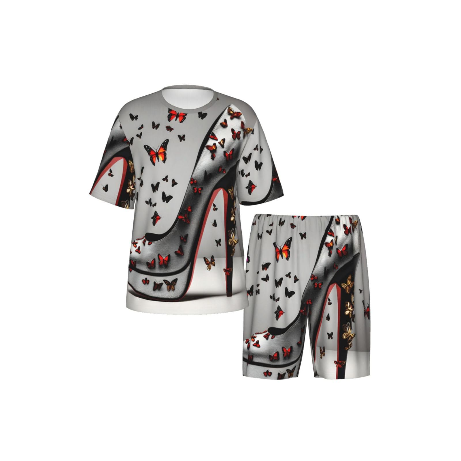 Conjunto de pijama clásico con estampado de mariposa y tacón alto para hombre, pantalones cortos de pijama suaves para hombre, perfecto para las noches de verano