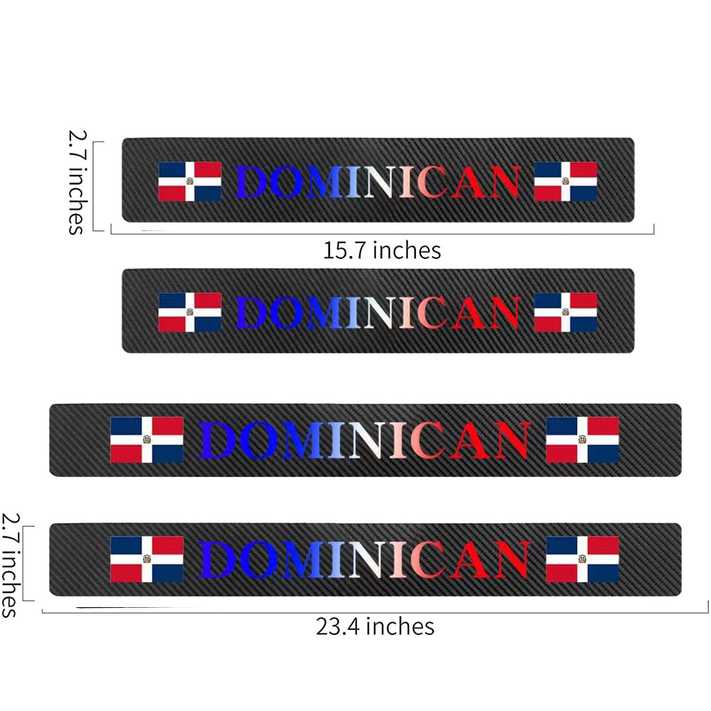 FLAGSP 4pcs Dominican Flag Carbon Fiber Car Door Front/Rear Sill Plate Protectors, Sticker Decorative Entry Guard Threshold Scratch Pad Film for Auto Truck SUV Accessories (Dominian Flag) (MKT*4)
